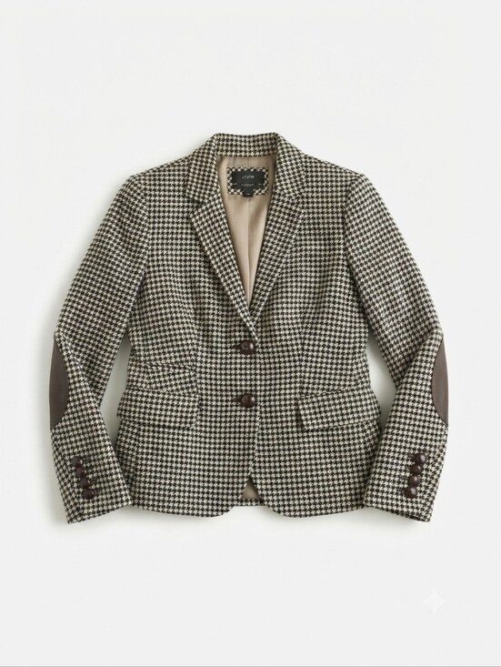 J. Crew Jackets & Blazers - J.Crew Schoolboy Blazer Wool Houndstooth Leather Elbow Patches - Size 8